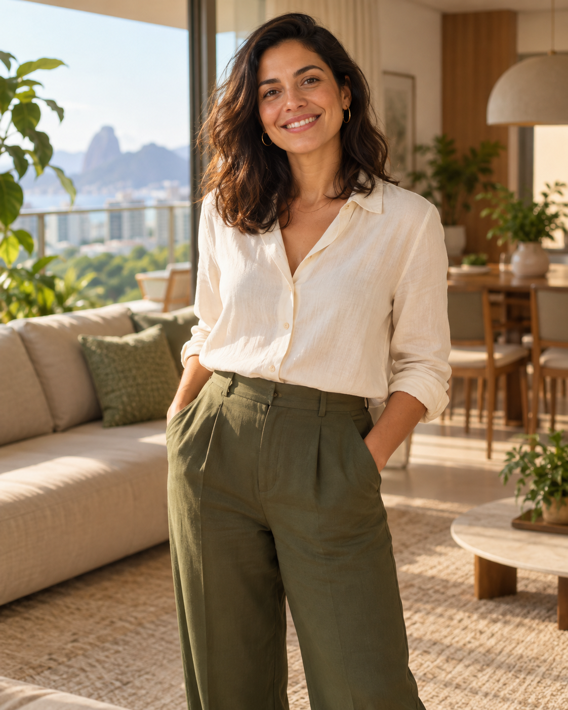 Mulher sorrindo em casa